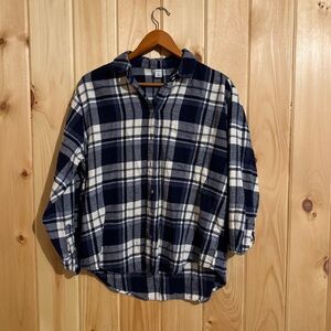 Women’s Blue and White Plaid Flannel Shirt
